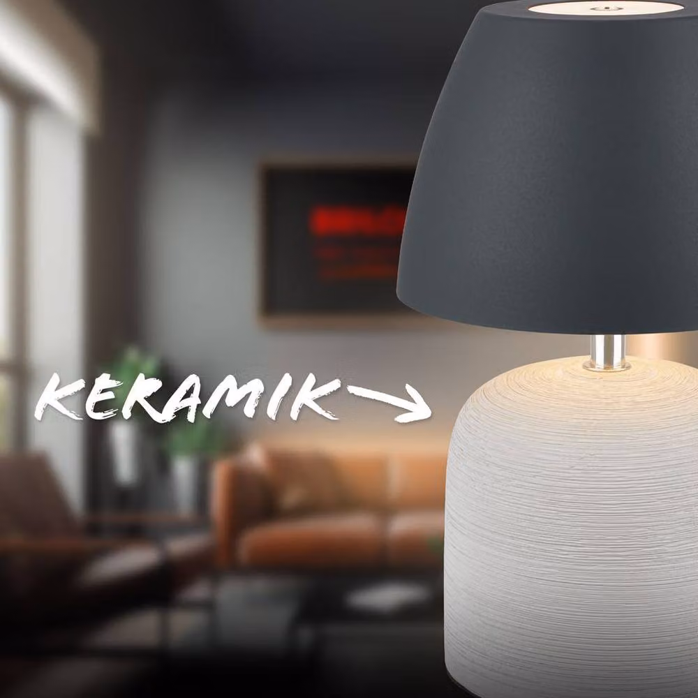 Briloner Rechargeable LED Table Lamp with Ceramic Base, Dimmable Touch Control, IP44 Outdoor Use, Grey-Anthracite, H 22 cm x W 13.5 cm x D 13.5 cm – 5