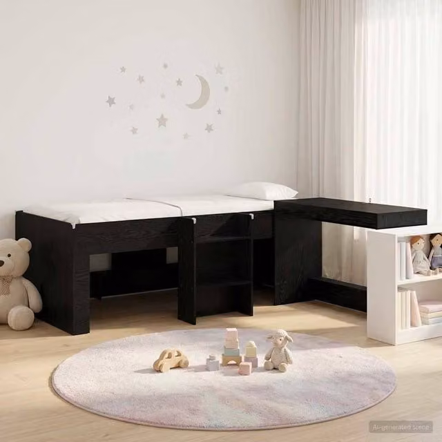 Berkfield Home Kids High Bed Frame with Desk in Black Oak, W: 80 cm, L: 200 cm