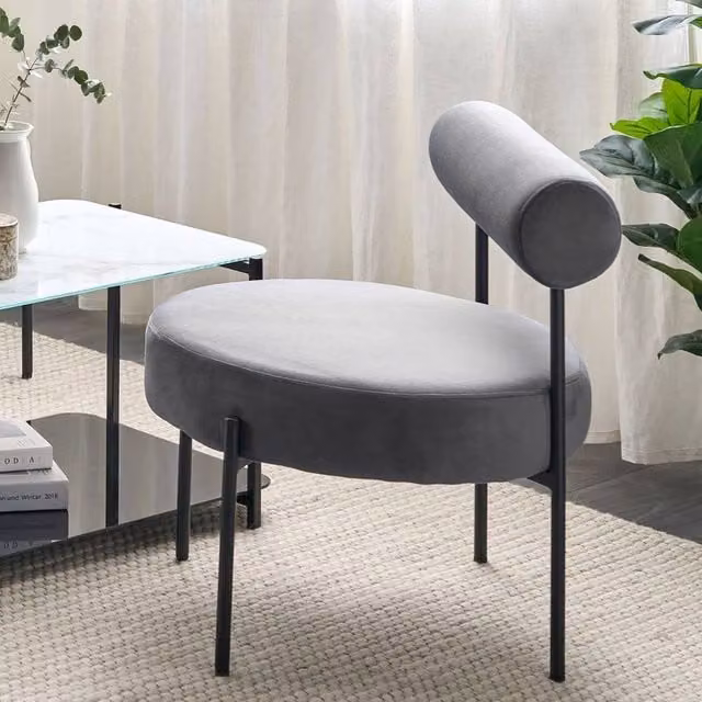 Wyld and Coco Grey Velvet Armless Lounge Chair with Round Seat and Roll-Back Backrest, H 66 cm x W 60 cm x D 60 cm