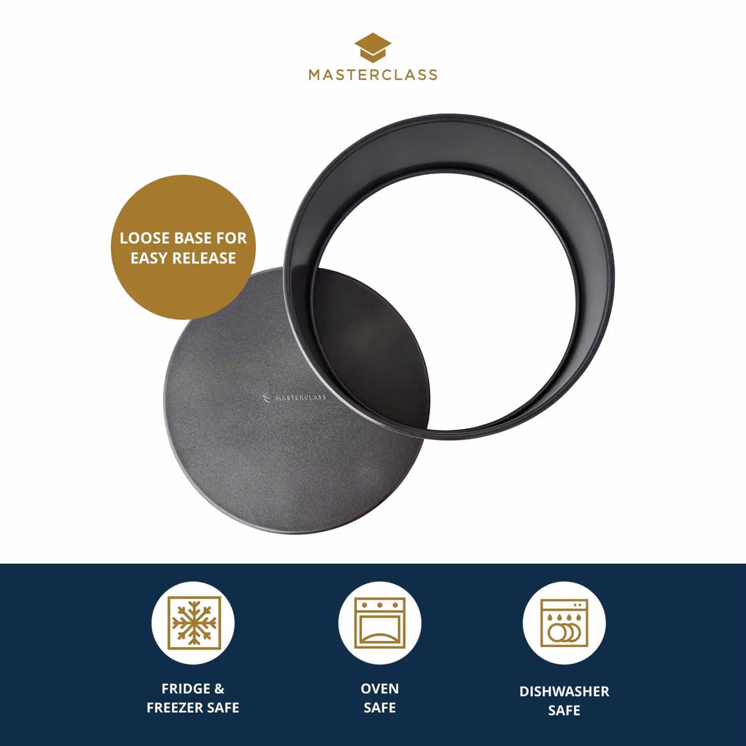 MasterClass Non-Stick Loose Base Round Deep Cake Tin, Grey, Carbon Steel, Diameter: 25 cm – 4