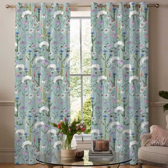 Voyage Maison Hermione Made to Measure Blackout Floral Fabric Panel Curtain in Green and Blue