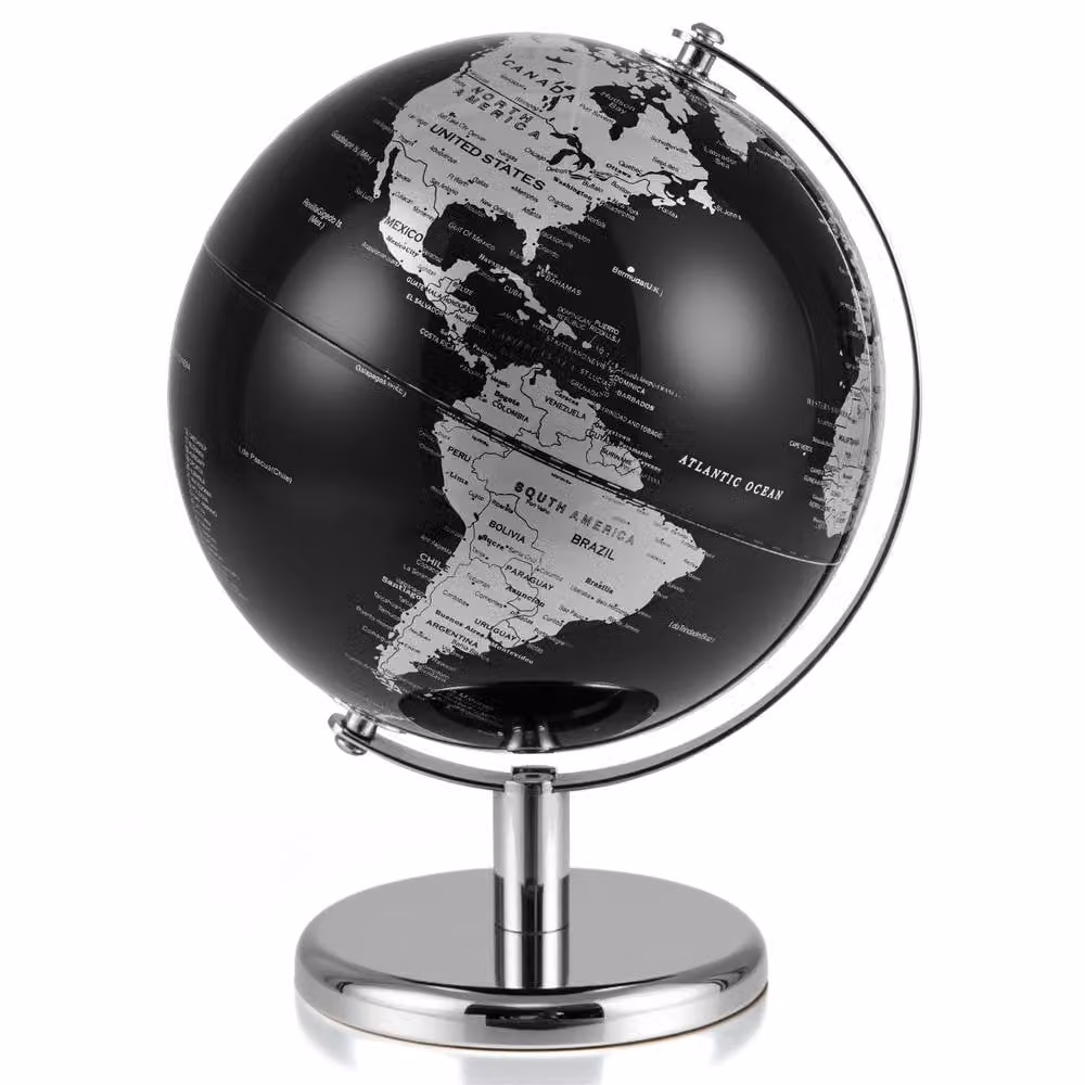 Costway Rotating World Globe in Metallic Black with Metal Stand, 20 cm – 3