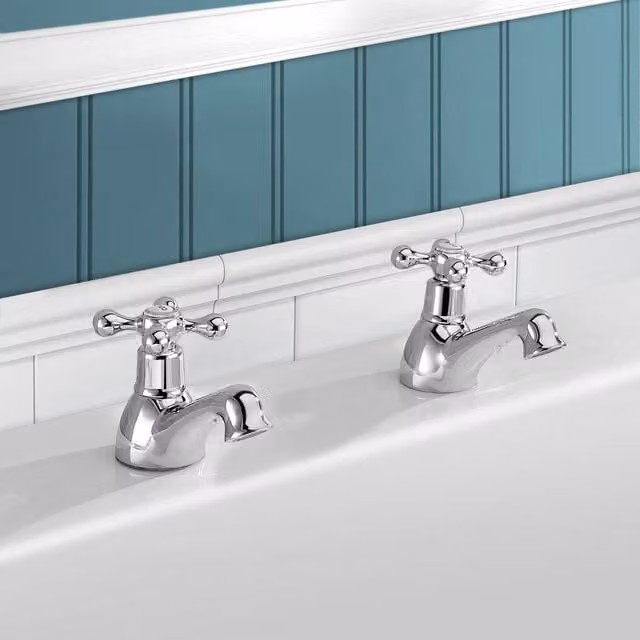 Nes Home Traditional Design Deck Mounted Hot and Cold Basin Tap Pair in Chrome Silver