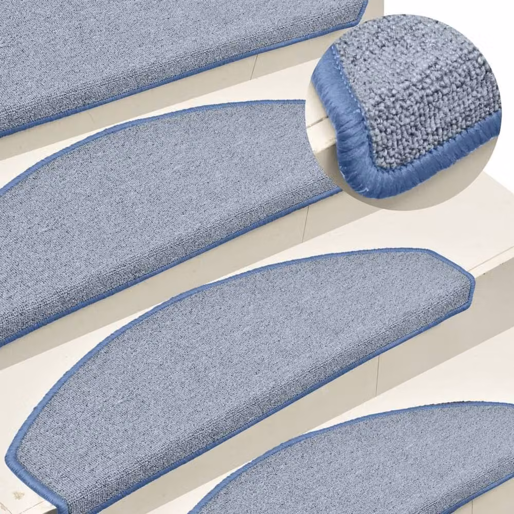 Berkfield Home Self-Adhesive Carpet Stair Treads, 15 Pieces, Light Grey and Blue, W/D/H: 65 x 24 x 4 cm – 2