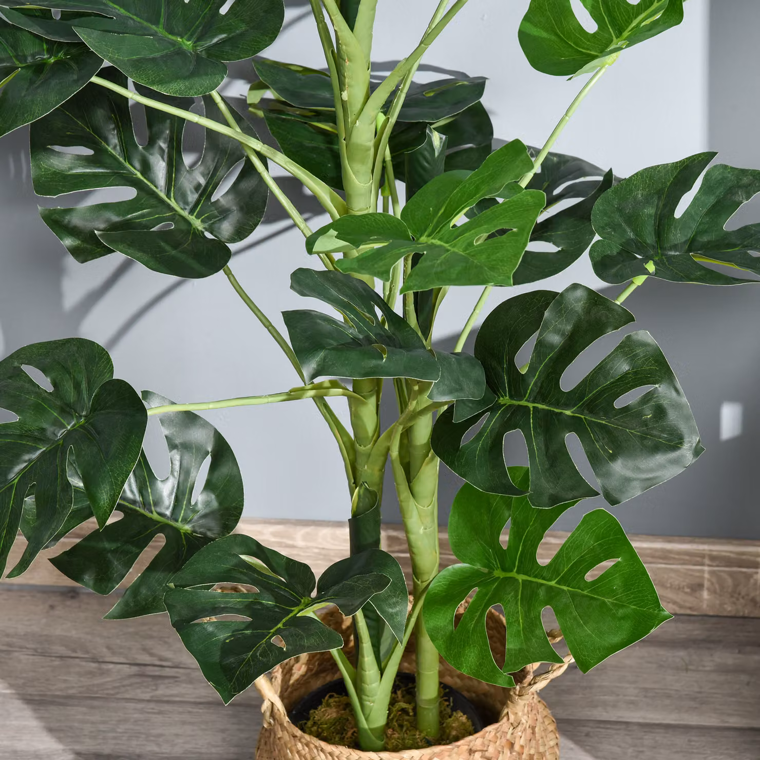 Outsunny Artificial Monstera Delight Cheese Plant with 21 Lush Leaves in a Green Nursery Pot for Indoor or Outdoor Use – 6
