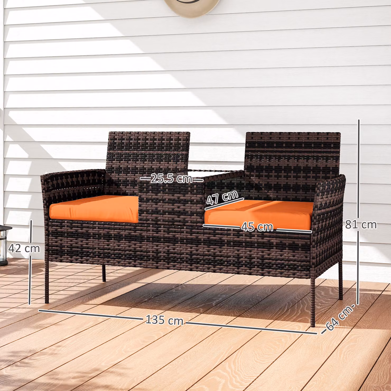 Outsunny Two-Seat Rattan Chair Set with Middle Table in Orange – 3