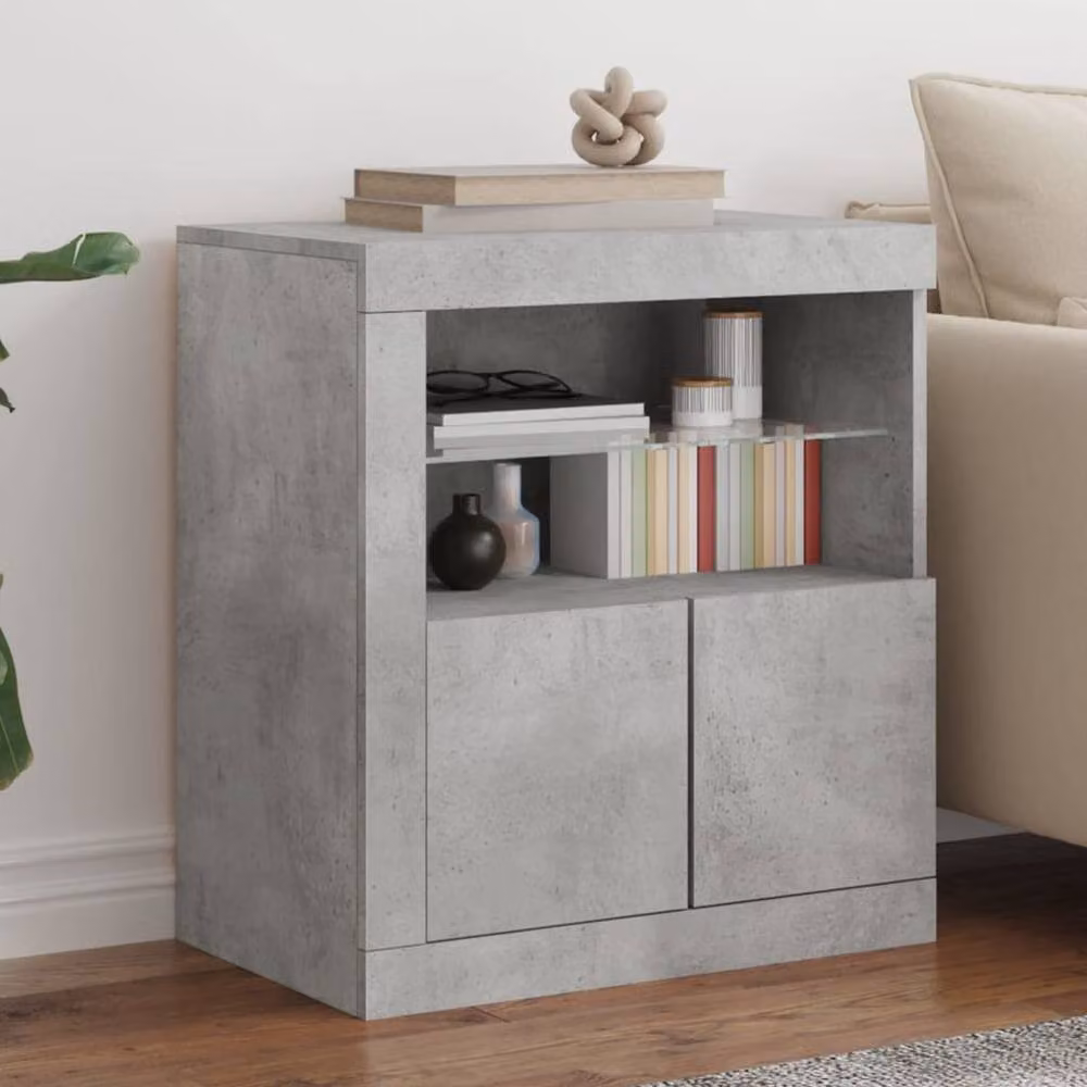 Berkfield Home Modern Sideboard with Integrated LED Lights in Concrete Grey, W: 60.5 cm, D: 37 cm, H: 67 cm – 2