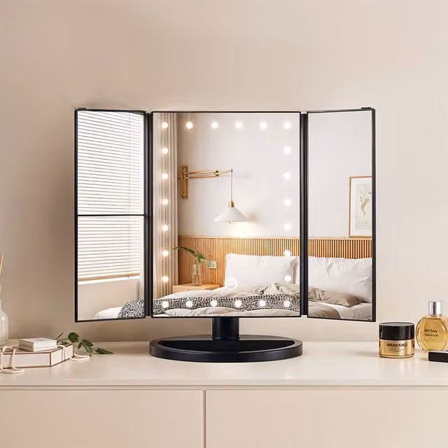 Lifeideas LED Makeup Mirror with 2 Square Magnifying Mirrors, Black