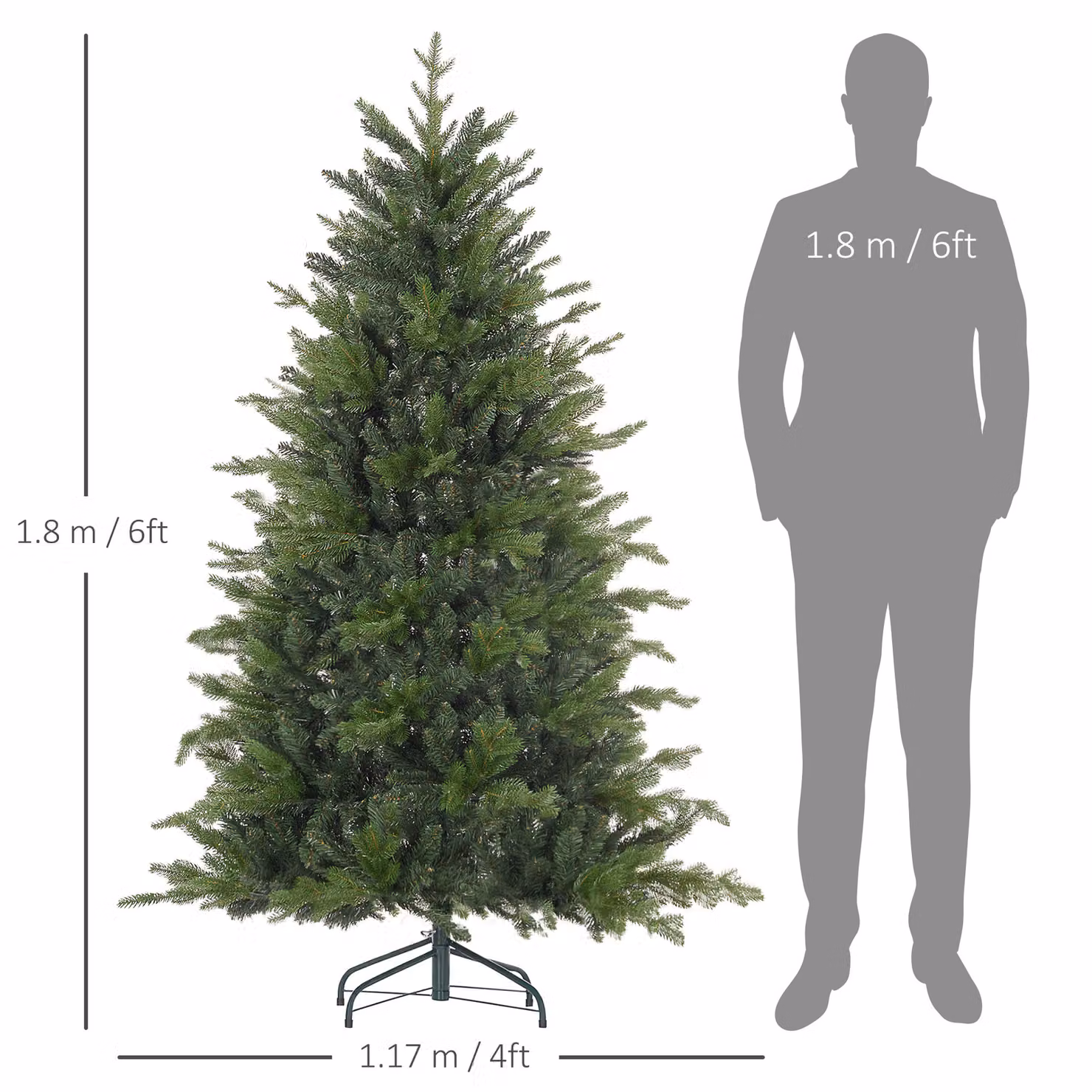 HOMCOM 6ft Green Artificial Christmas Tree with 1821 Tips and Metal Base – 3