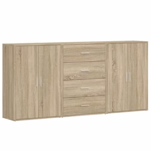 vidaXL Set of 3 Modern Sideboards in Sonoma Oak, Brown Engineered Wood, W: 60 cm, D: 31 cm, H: 84 cm – 1
