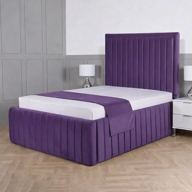 Living Comfort Bedz Saint Germain Purple Velvet Upholstered Gas Lift Storage Bed, W/D/H: 180 x 200 cm, King Size