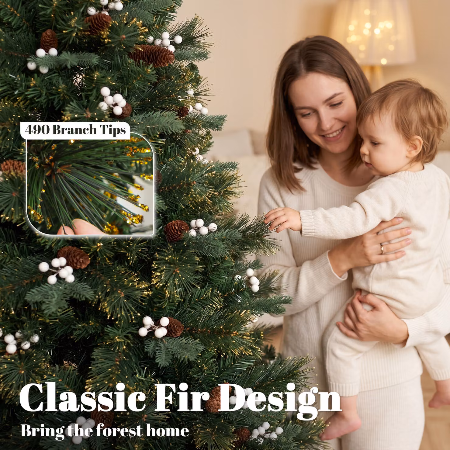 HOMCOM 5ft Green Artificial Fir Christmas Tree with 490 Branch Tips and Metal Stand – 4