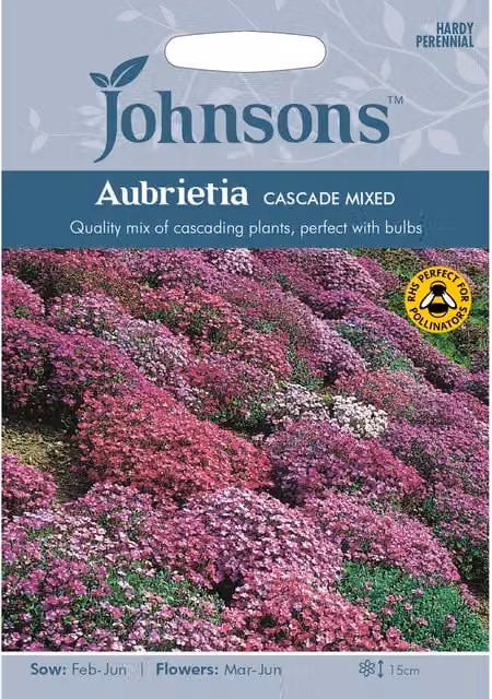 Johnsons Mixed Aubrietia Cascade Multicolour Flower Seeds for Ornamental Gardens and Ground Cover