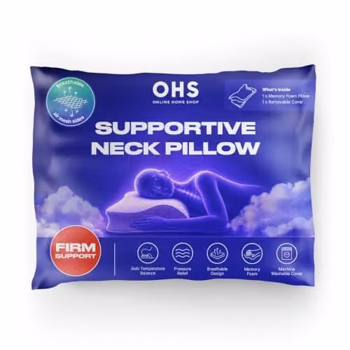 OHS White Memory Foam Orthopaedic Neck Pillow with Removable Machine Washable Cover for Side, Back and Stomach Sleepers, 65 x 40 cm – 6