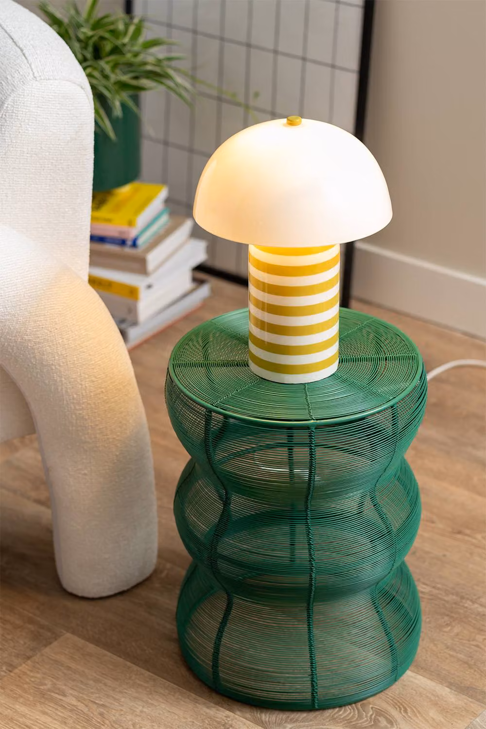 PRESENT TIME Leitmotiv Rayado Retro Iron Table Lamp in Citrine Yellow and White – 2