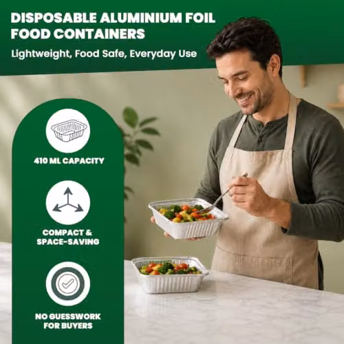 ECONX Silver Aluminium Foil Rectangular Food Containers with Lids, Pack of 500 – 3