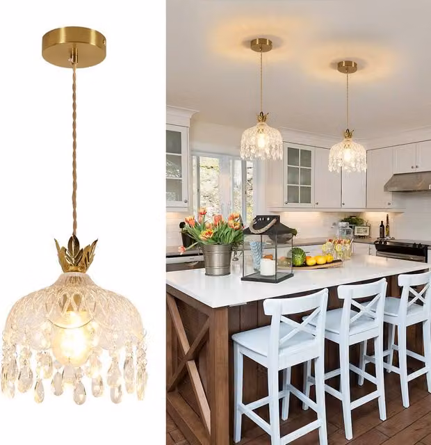 COMELY Crystal Pendant Ceiling Light in Gold and Transparent with E27 Fitting – 1