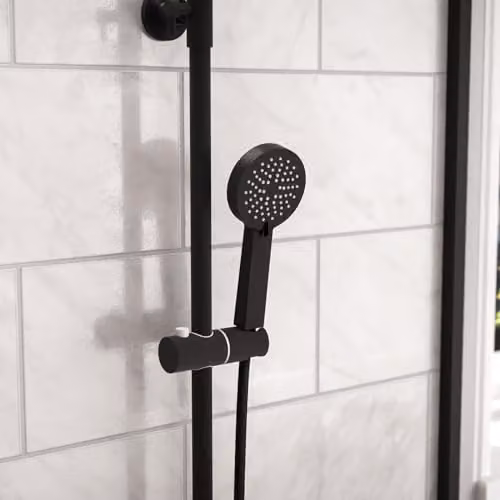 Nes Home Matte Black Exposed Thermostatic Bar Shower Set with Overhead and Handheld Shower – 4