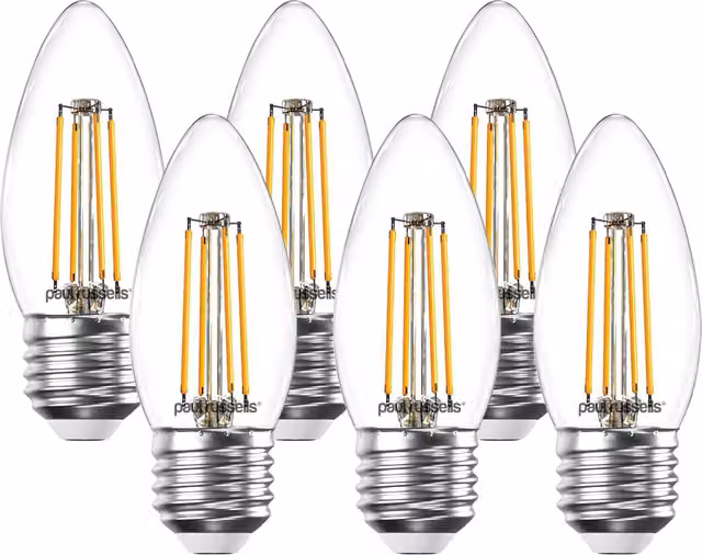 Paul Russells 4.5W Dimmable LED Filament Candle Bulb, E27, 470lm, 2700K Warm White