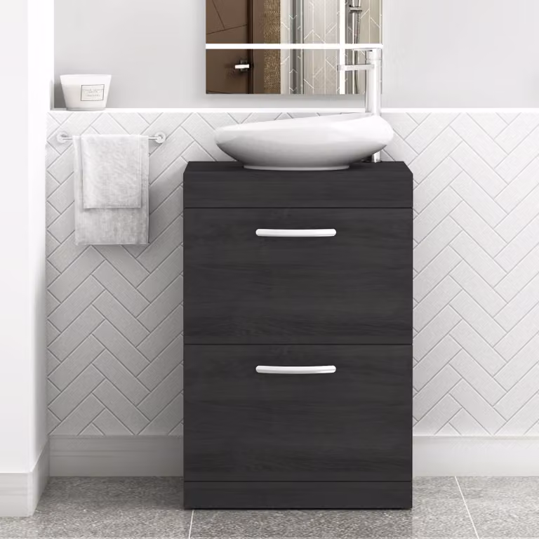 Nova Turin 500mm Floor Standing 2 Drawer Bathroom Vanity Unit with Countertop Basin in Hale Black
