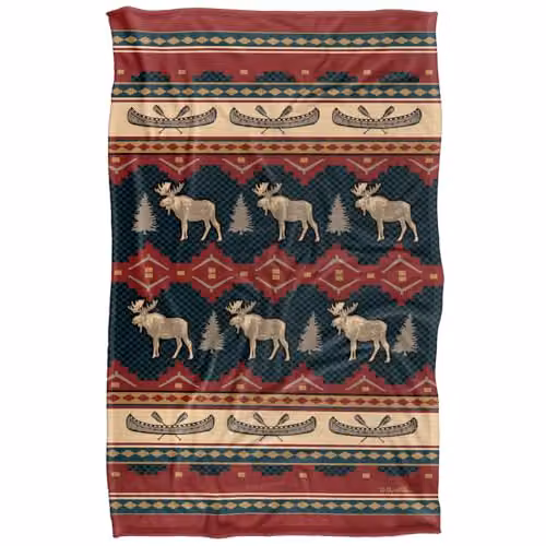 JQ Licensing Moose and Canoe Pattern Super Soft Snuggle Blanket, Multicolour, 91 x 147 cm
