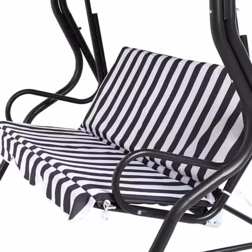 Charles Bentley 2-3 Seater Outdoor Garden Swing Seat Hammock Chair in Grey and White Striped with Sun Canopy and Cushions, W/D/H: 173 x 111 x 154 cm – 2