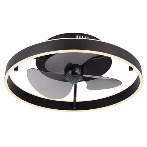 Netlighting Globo Lighting Dimmable LED Ceiling Fan with Remote Control and Timer, Black, D x H: 50 x 14.5 cm