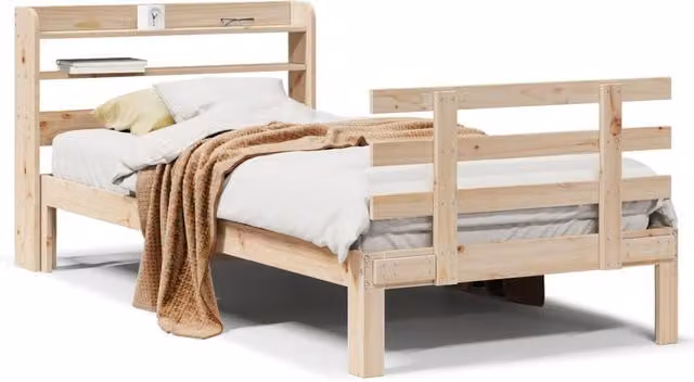 Berkfield Home Rustic Brown Solid Wood Bed Frame with Headboard and Side Compartments, W/D/H: 100 x 200 cm