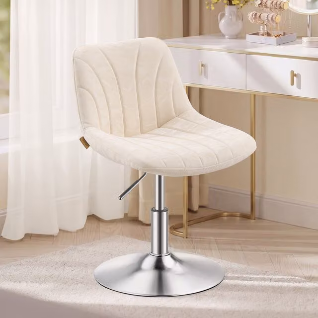 VASAGLE Adjustable Swivel Dressing Stool with Backrest in White