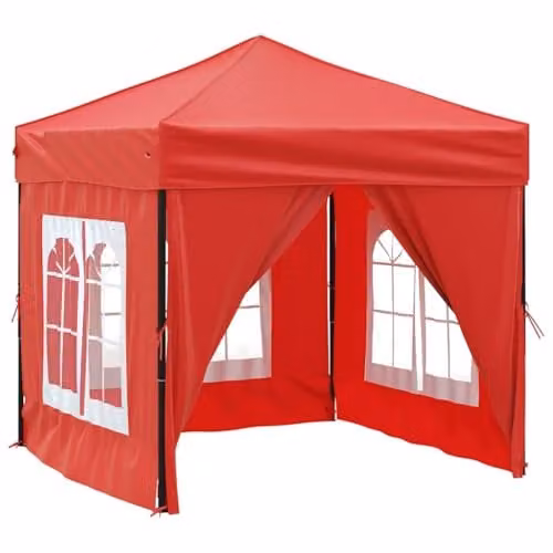 vidaXL Folding Party Tent with Sidewalls and Windows, Red and Silver, W/D/H: 2 x 2 x 2 m