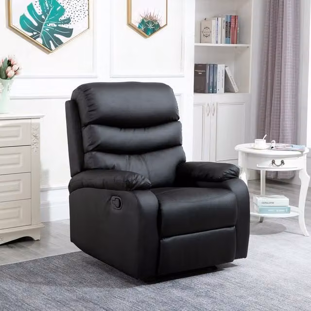 HOMCOM Manual Recliner Chair with Footrest in Black Synthetic Leather