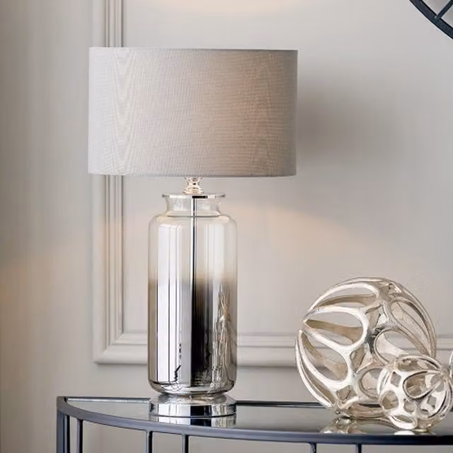 Pacific Lifestyle Ombre Glass Table Lamp with Fabric Lampshade in Grey and Transparent