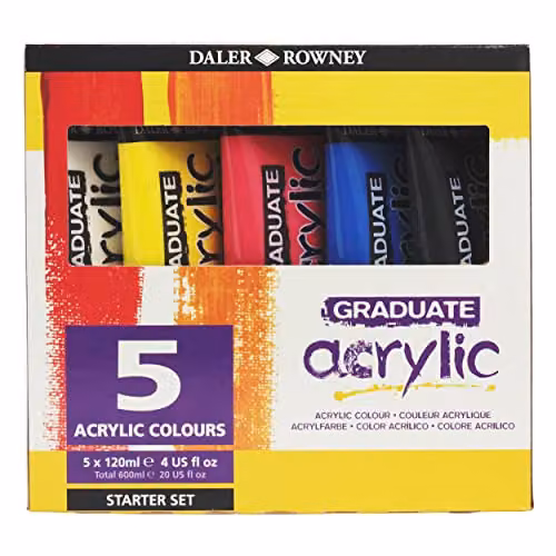 Daler-Rowney Graduate Acrylic Paint Starter Set, 5 Assorted Colours, 120ml Each – 1