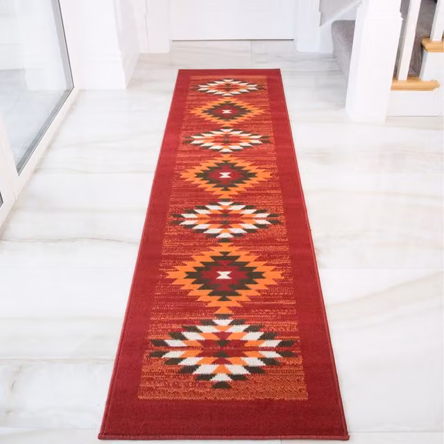 The Rug House Red Tribal Geometric Living Room Rug, W: 240 cm, D: 60 cm