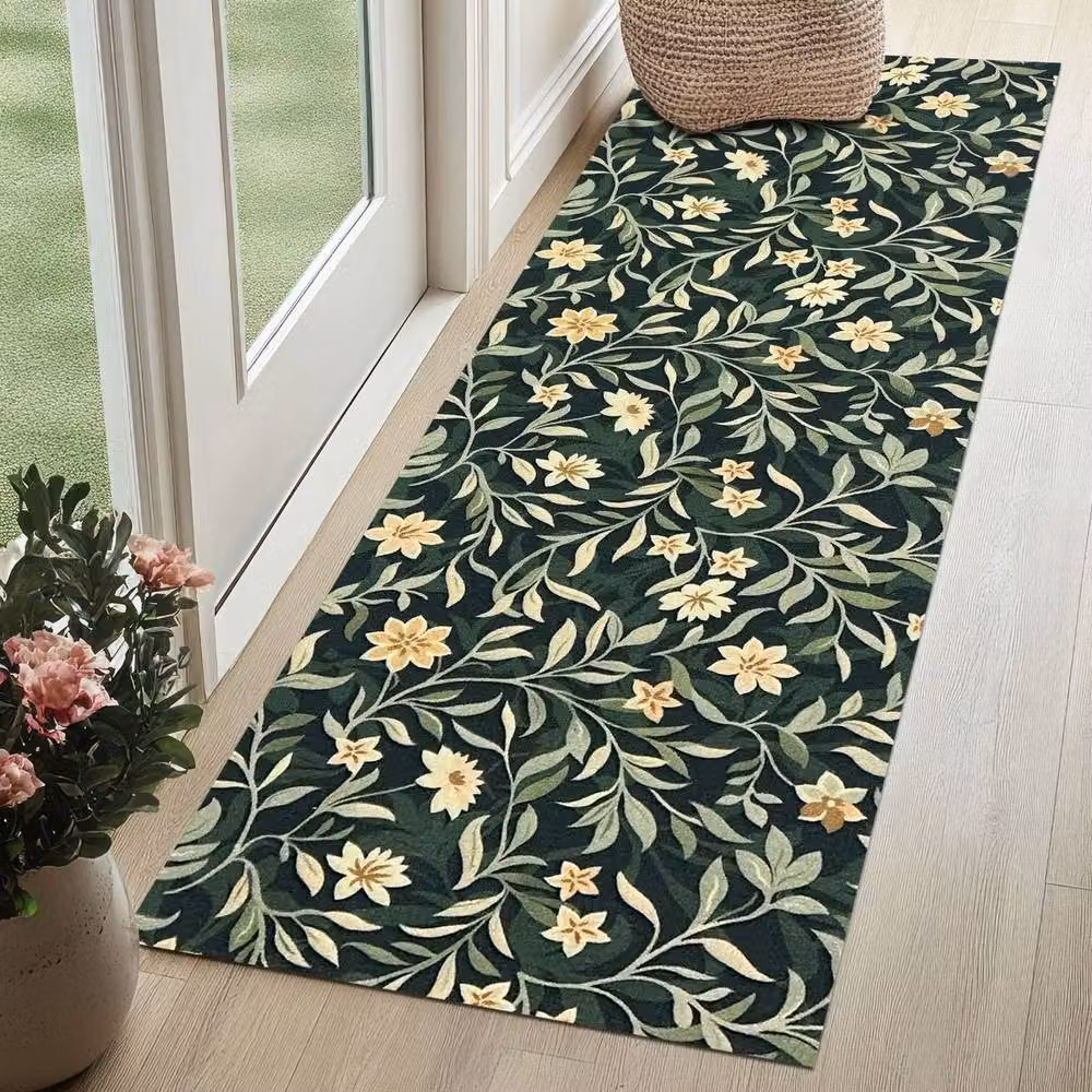 The Rug Shop UK Green Modern Floral Rectangular Washable Mat W/D/H: 50 x 150 cm – 2