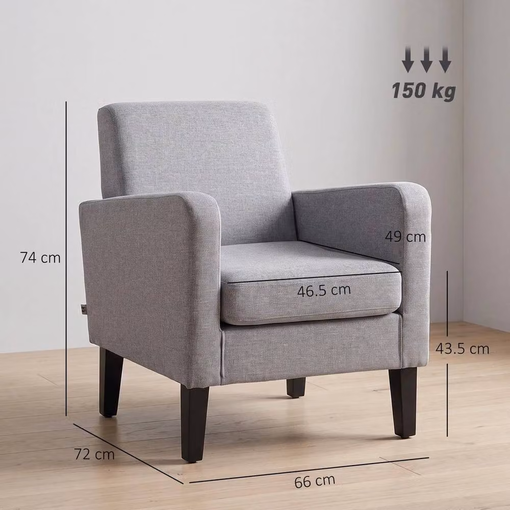 PAWNORA Modern Grey Fabric Accent Armchair with Solid Rubberwood Frame – 2