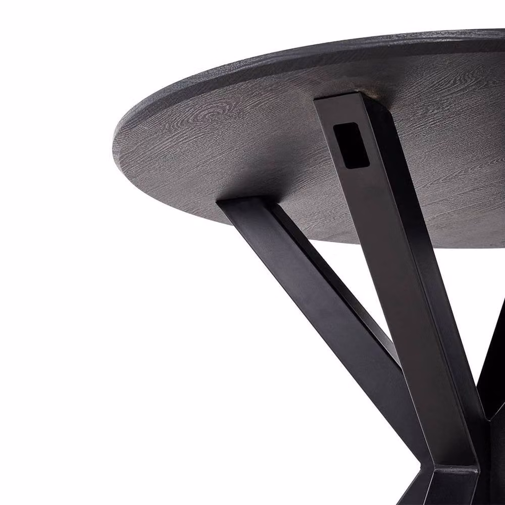 KORVIXA Black Round Modern Dining Table with Wood Grain Finish, W/D: 100 x 100 cm – 3