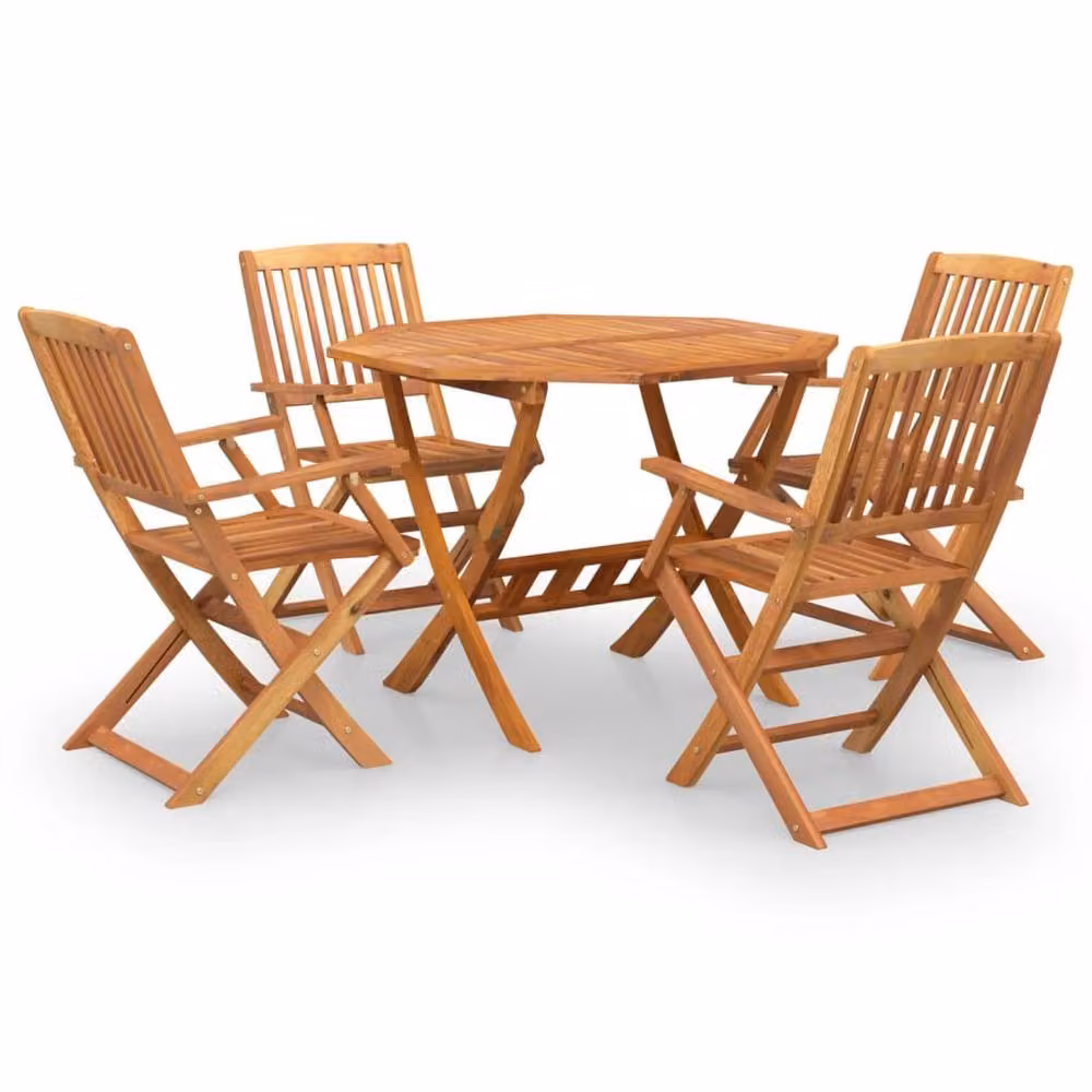 Berkfield Home 5 Piece Garden Dining Set in Brown Oiled Solid Acacia Wood – 2