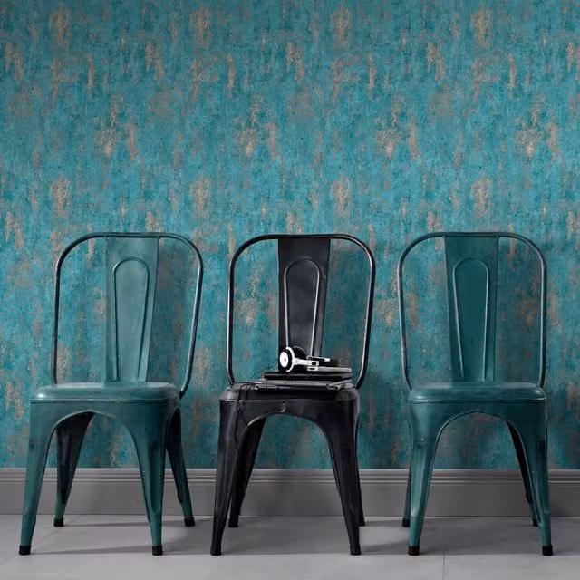 Erismann Industrial Abstract Vinyl Wallpaper in Petrol and Gold, Washable Roll