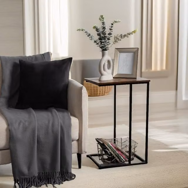 Pirlo Plush C Shaped Side Table in Brown Industrial Rustic Style, W/D/H: 63 x 30 x 40 cm – 1
