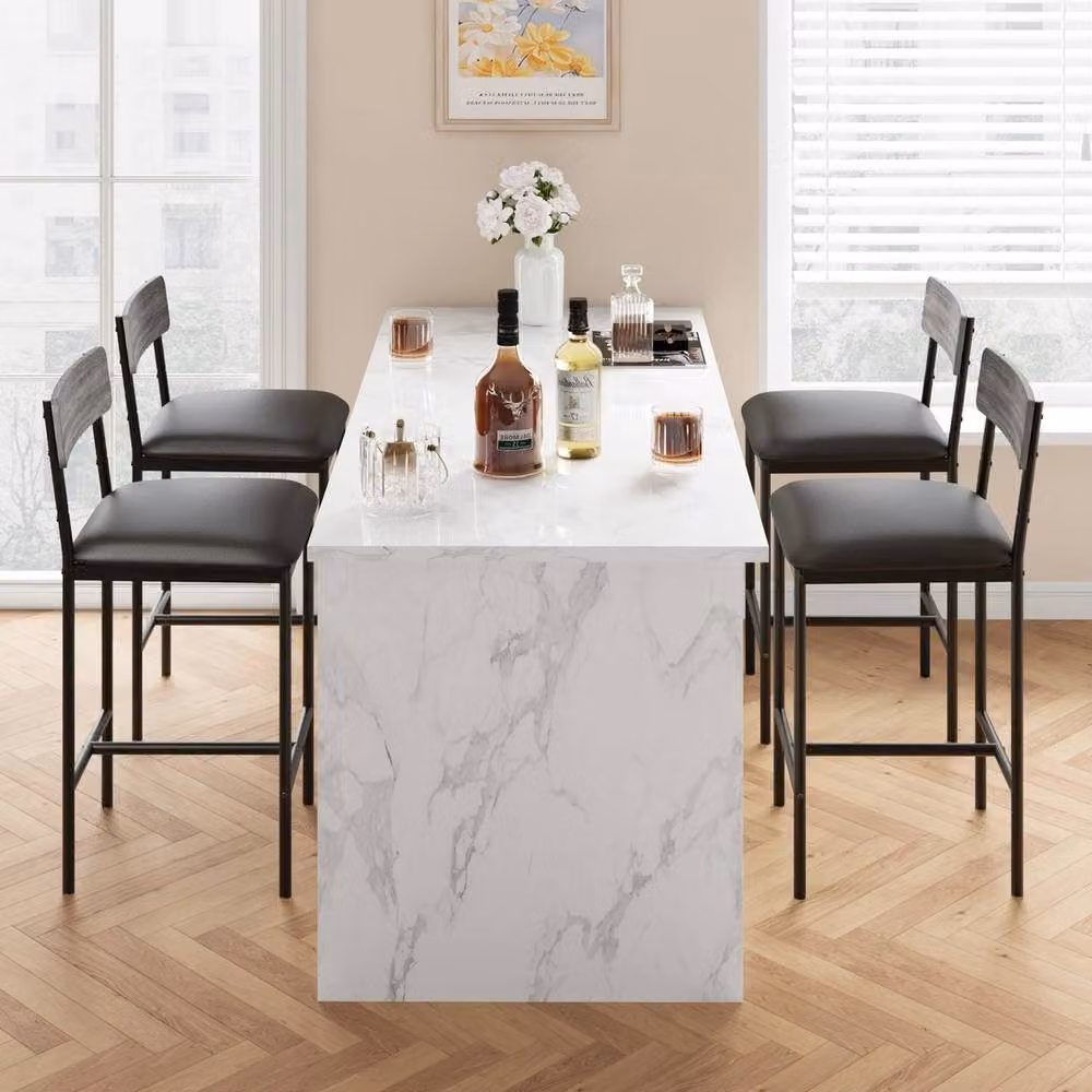 VOGREX Set of 4 Black Upholstered Synthetic Leather Barstools for Kitchen and Dining Rooms – 4