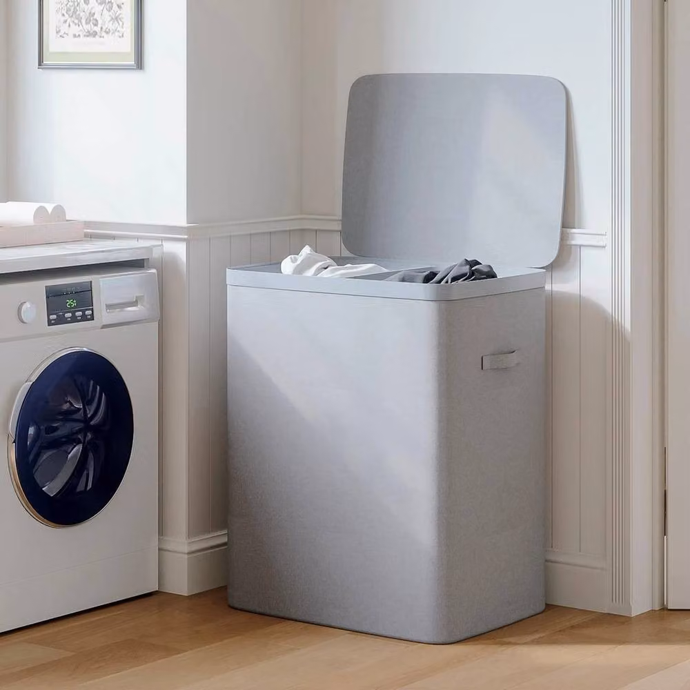 Nordara Grey Double Laundry Hamper with Lid, Handles and Removable Fabric Bags – 3