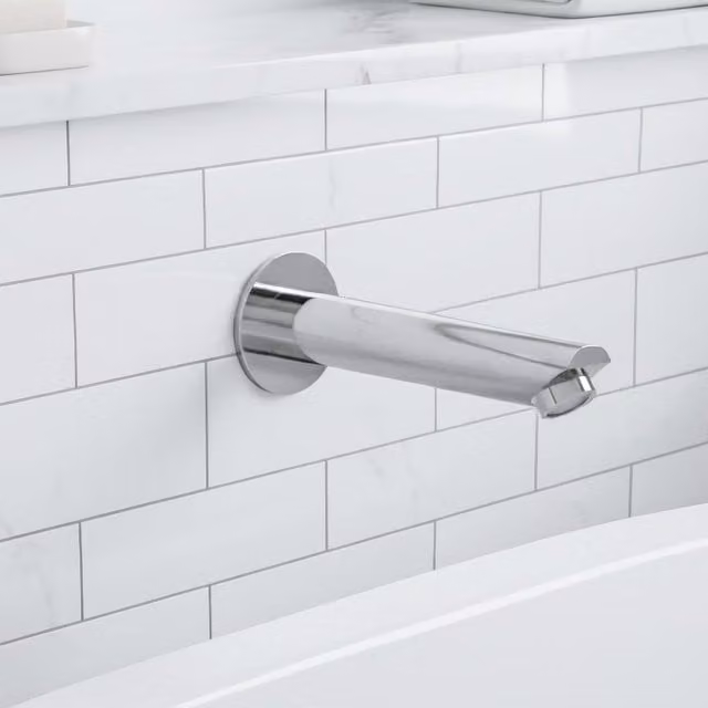 Nes Home Modern Round Wall Mounted Chrome Bath Filler Spout in Silver