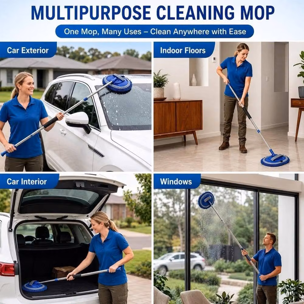 NESTLUNE Microfibre Car Cleaning Mop, Blue, W/D/H: 100 x 15 cm – 2