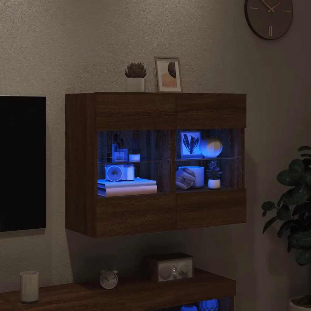 Berkfield Home Modern Wall Mounted TV Cabinet with LED Lighting and Internal Shelves, Brown Oak, W: 78.5 cm, D: 30 cm, H: 60.5 cm – 4