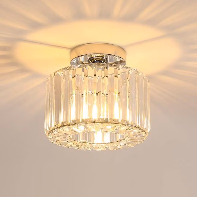 Pheashine Modern Round Crystal Ceiling Light in Silver and Chrome with E27 Socket – 1