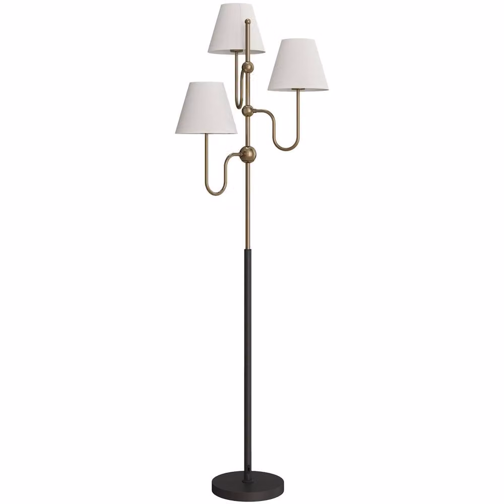Wyld Haus Tora Metal Floor Lamp with 3 White Fabric Shades, Gold Tone, Height: 165 cm – 2