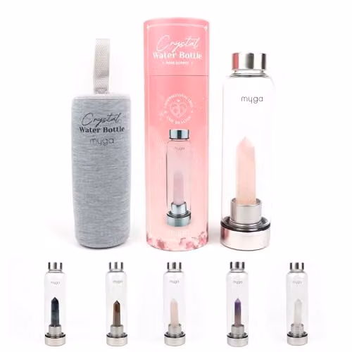 Myga Rose Quartz Crystal Glass Water Bottle, 500ml, Pink