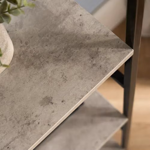 OHS 5 Tier Slim Ladder Shelving Unit in Grey with Metal and Wood Frame, H 140 x W 30 x D 24 cm – 2