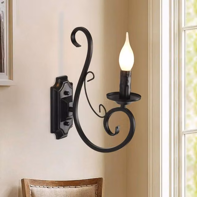 NIVOR Black Antique Iron Wall Light Sconce, 2 Pack, E14 Socket